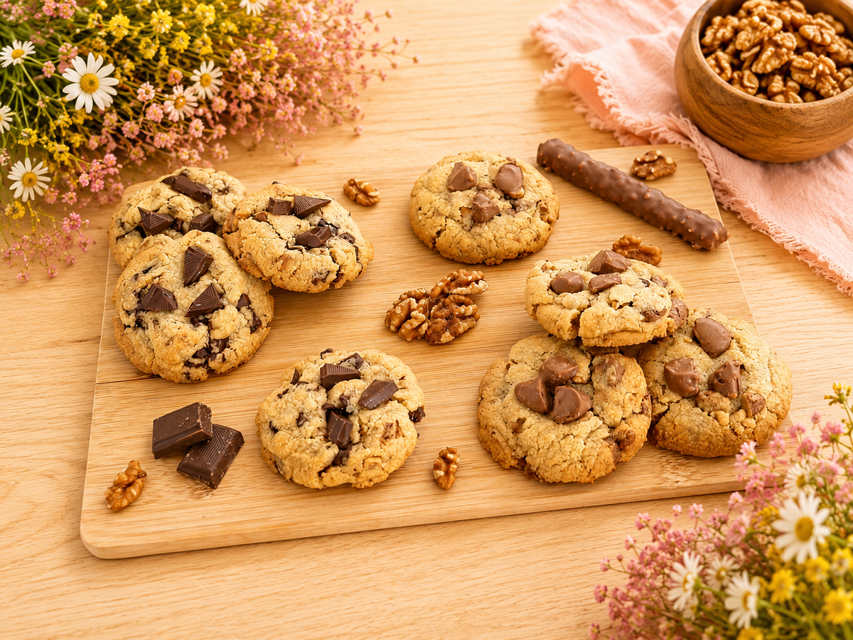 Cookies gourmands au chocolat suisse et aux noix, fabriqués par Crousti'Biscuits, livrés en France