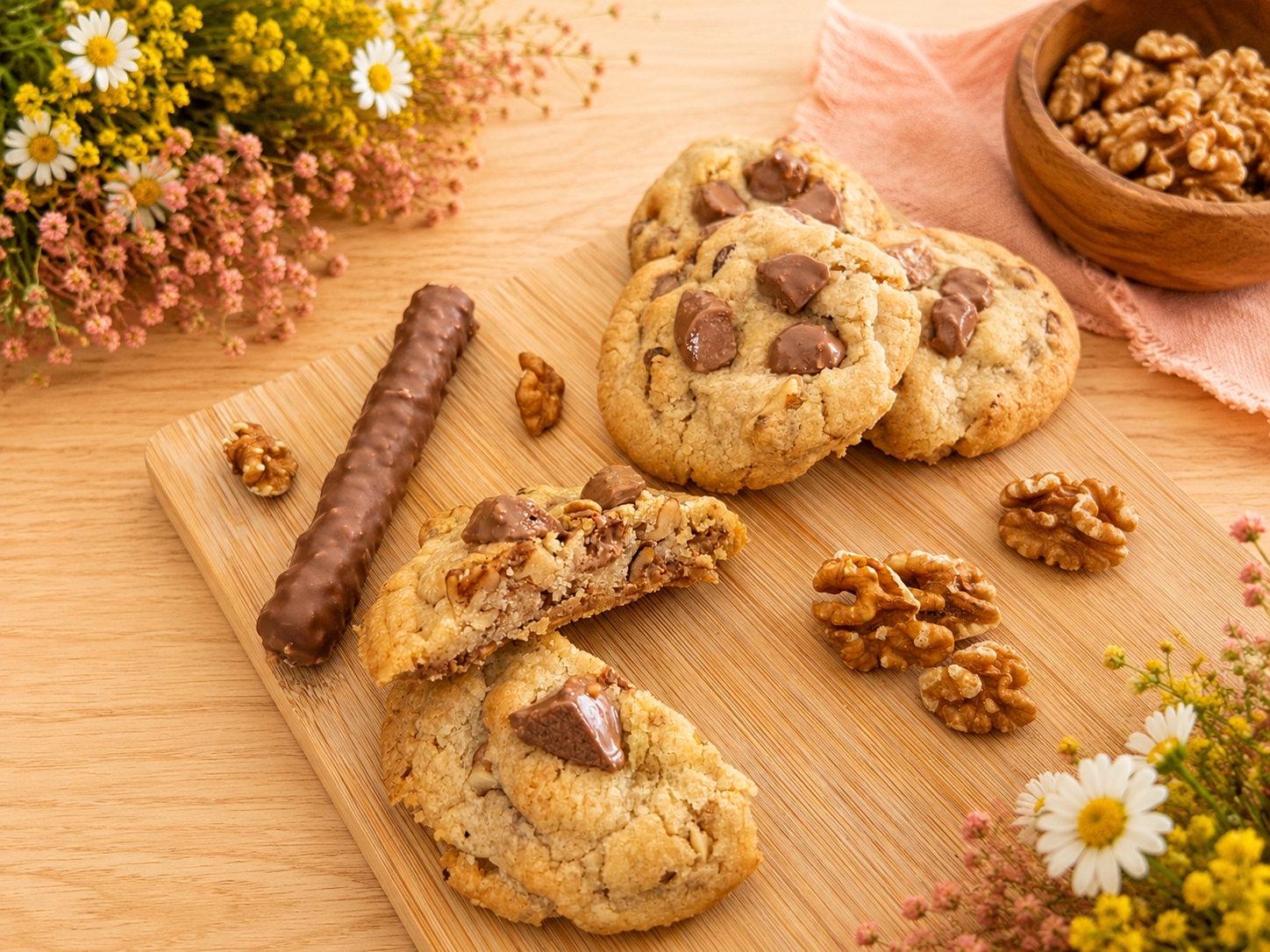 Cookies aux noix et chocolat Branches praliné faits maison – Crousti'Biscuits