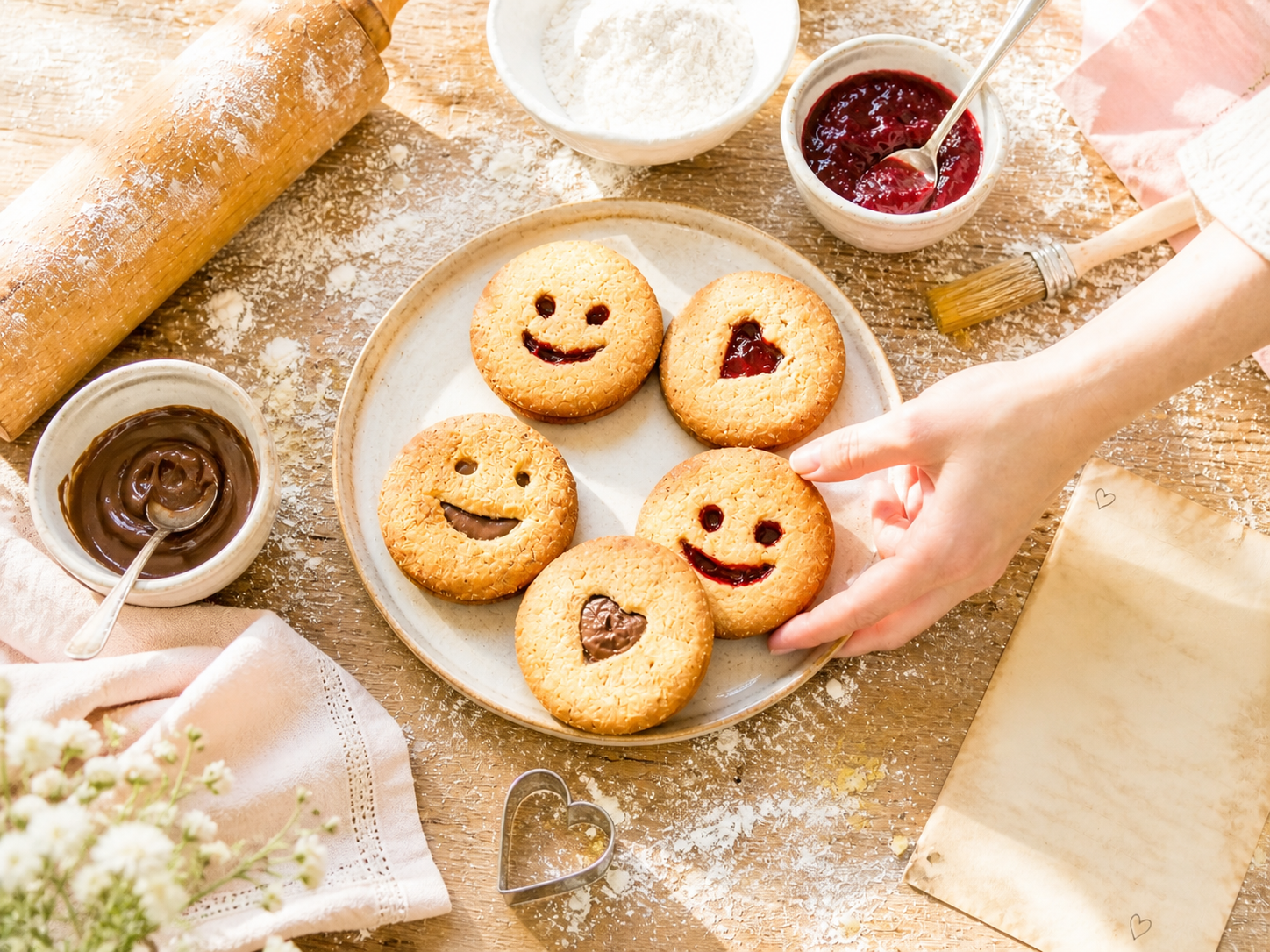 Smileys de Linz à la pâte à tartiner – biscuits sablés faits maison – Crousti'Biscuits